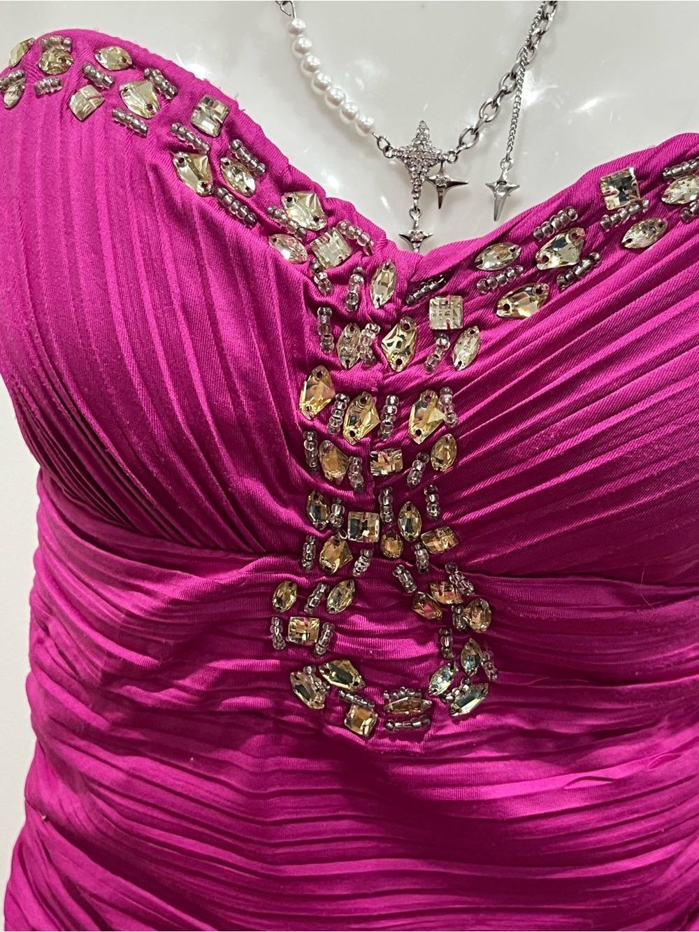 Strapless Ruched Fuchsia Cocktail Dress with Rhinestone Accent - Picture 5 of 6